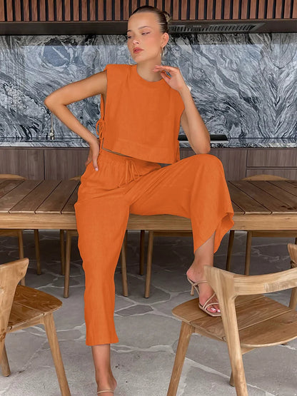 Holiday Linen Crop Set – Two-Piece Matching Outfit