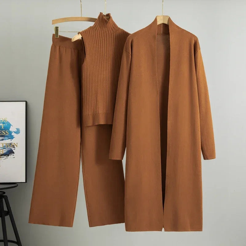 Vintage Cardigan Tracksuit – Knitted Sweater & Pant Three Piece Set