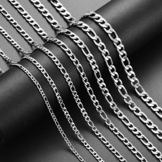 Figaro Chain Necklace – Stainless Steel, Silver Finish, 3–7.5mm, 18–60cm Unisex Design