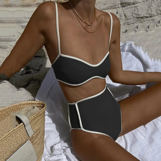 Vintage High-Waisted Bikini Set – Black Edition