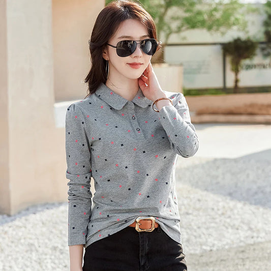 Printed Full-Body Polo Shirt — Comfortable Cotton Long Sleeve