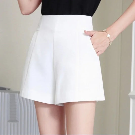 A-Line Wide Leg Chiffon Shorts — Black & White Chic Suit