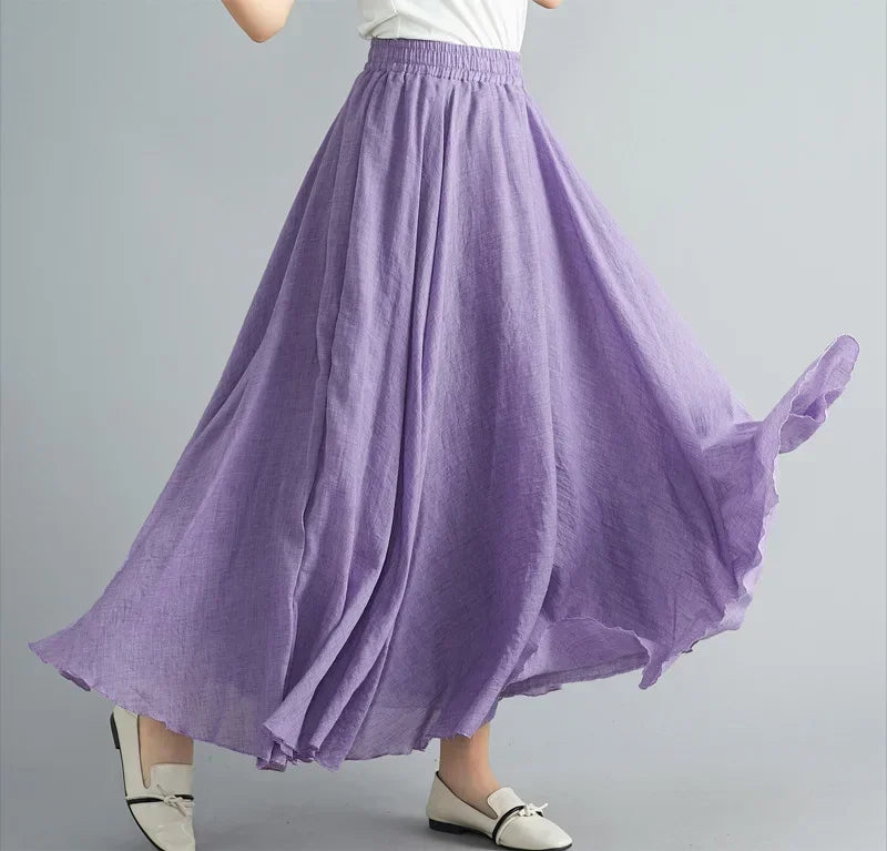 Cotton Linen Maxi Skirt — Casual Harajuku Style