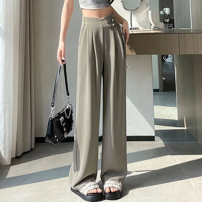 Straight Suit Pants — High Waist Loose Fit