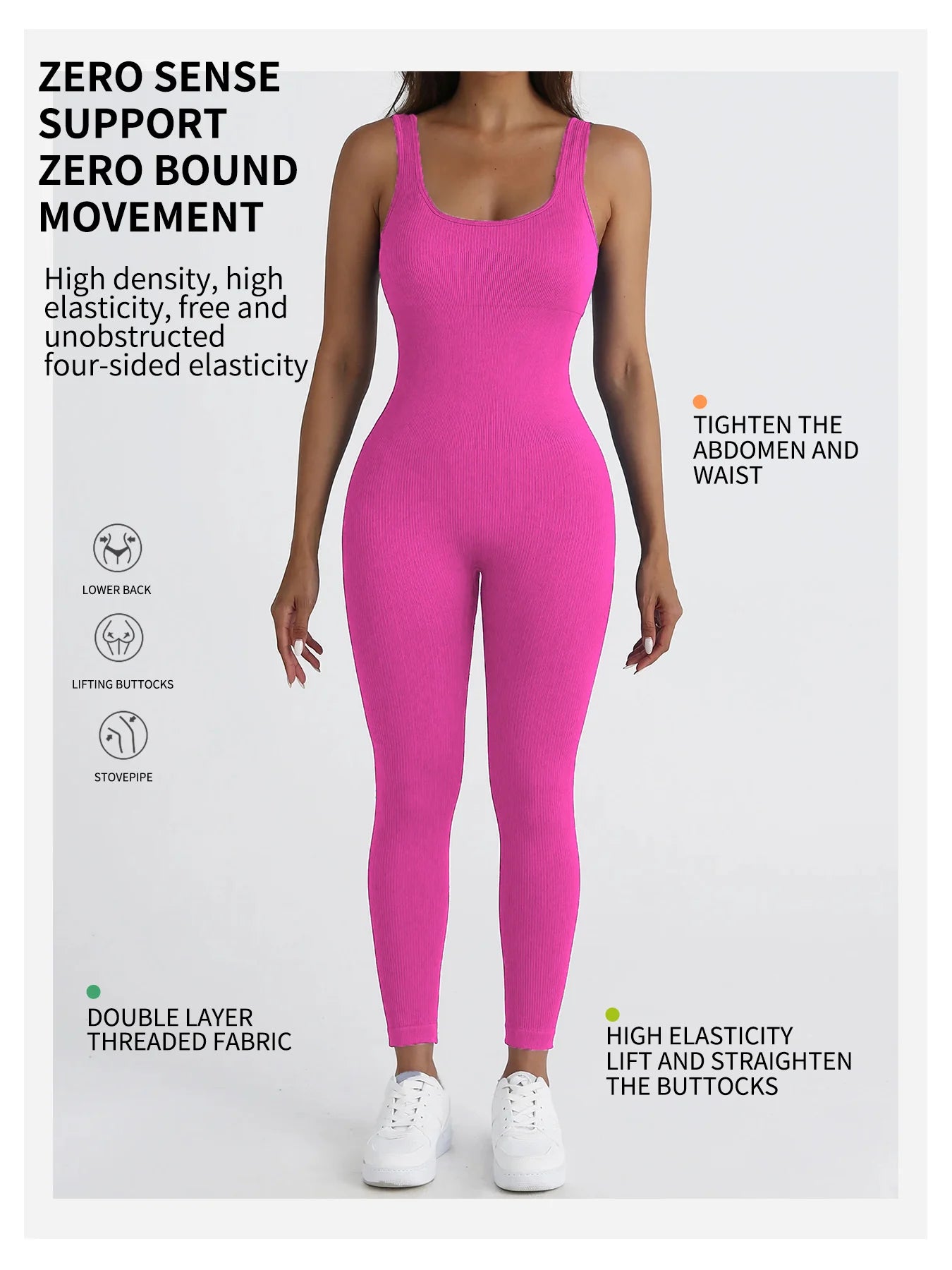 Solid Ribbed Yoga Jumpsuit — Seamless Slimming Push-Up Sportswear