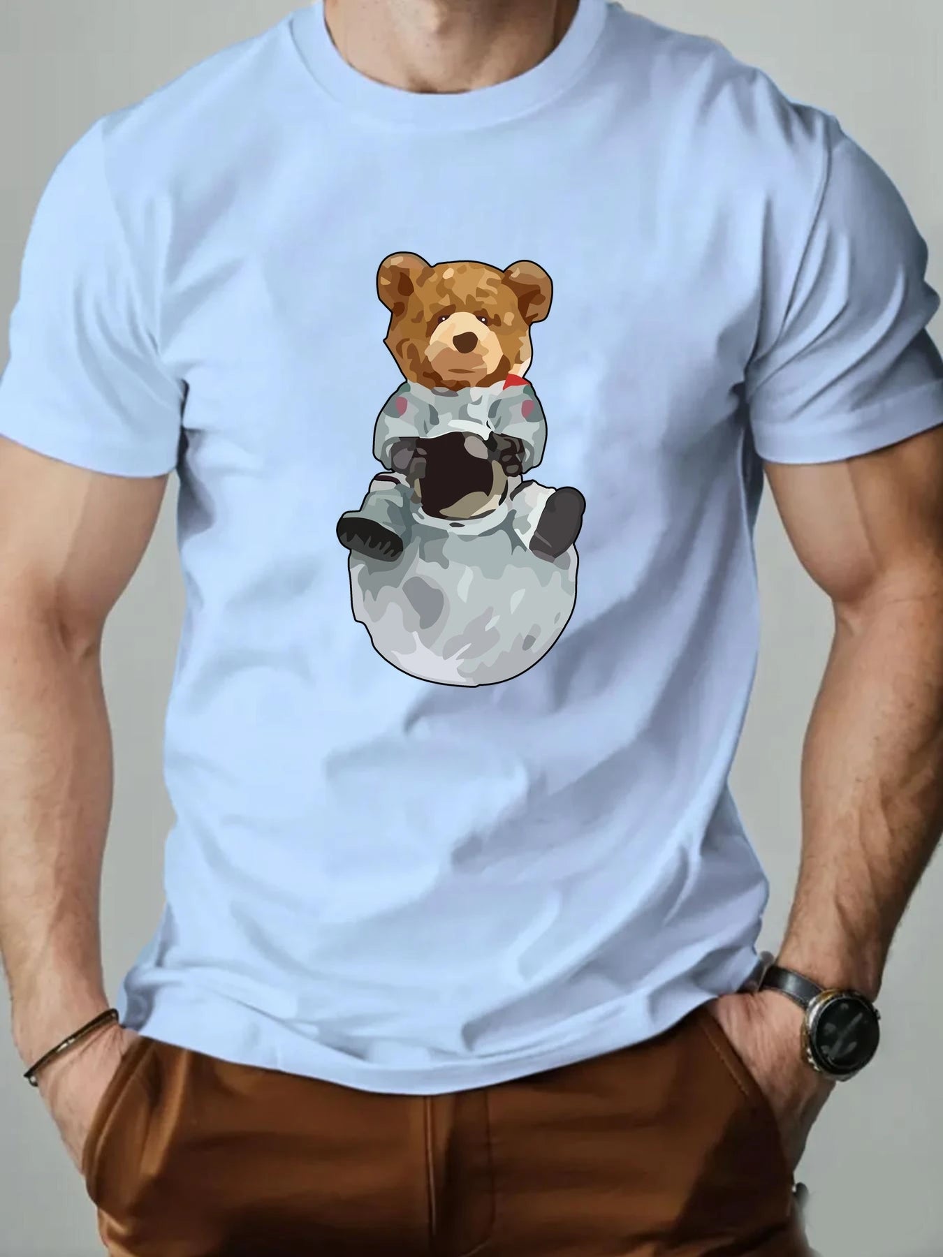 Space Bear Cartoon Tee – Breathable Cotton