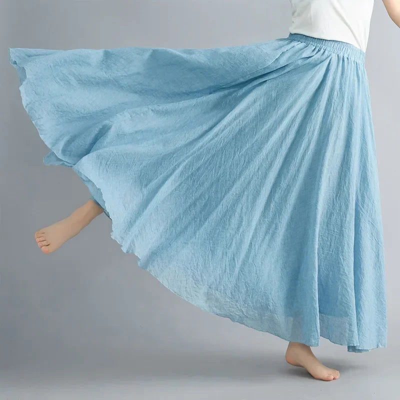Cotton Linen Maxi Skirt — Casual Harajuku Style