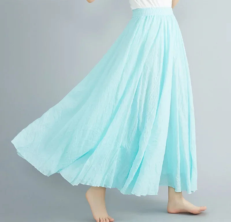 Cotton Linen Maxi Skirt — Casual Harajuku Style