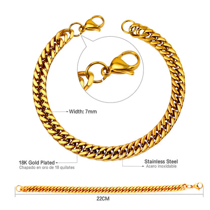 Cuban Chain Bracelet – Stainless Steel, Gold-Tone, Punk Style Jewelry for Men & Women