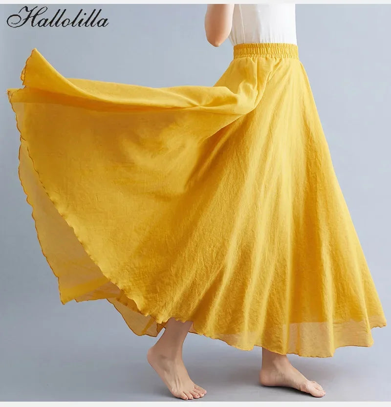 Cotton Linen Maxi Skirt — Casual Harajuku Style
