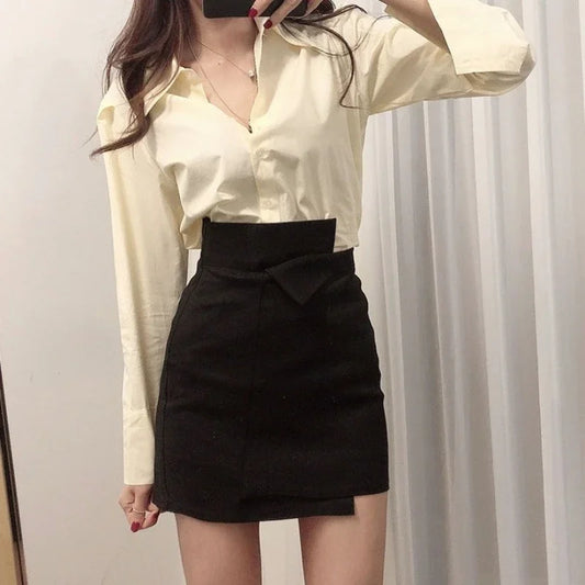 High Waist Wrap Mini Skirt — Y2K Korean Fashion