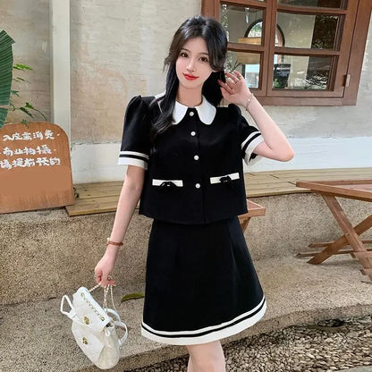 Y2K Short Sleeve Top & Skirt Set – Formal Occasion Two Piece