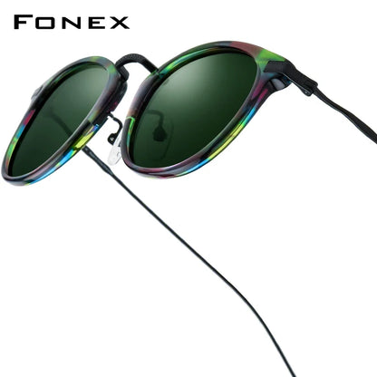 FONEX Acetate Titanium Polarized Sunglasses – Vintage Round Unisex Design