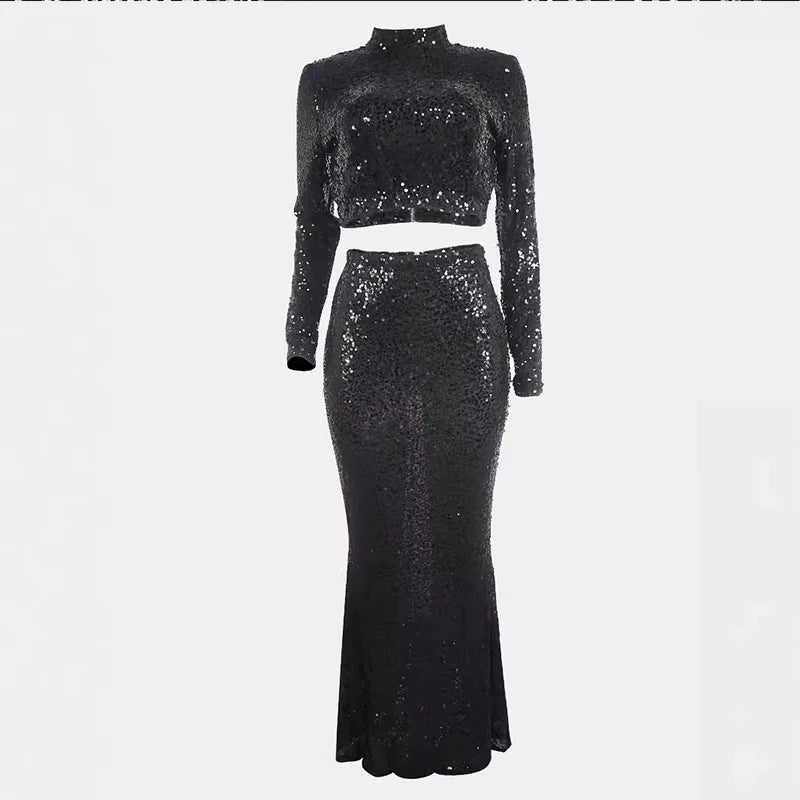 Sheer Sequin Top & Skirt Set