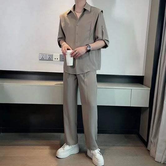 Bari Black Set – Slim Collar Shirt & Lounge Trousers