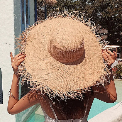Natural Raffia Wide Brim Hat | Handwoven Straw – Travel & Beach Sun Protection