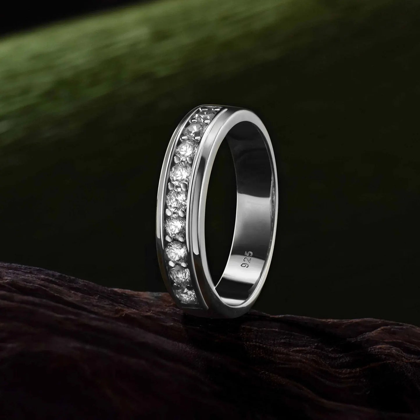 Moissanite Wedding Ring for Men – 925 Sterling Silver Eternity Band