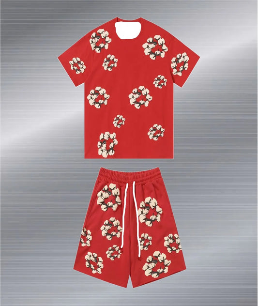 3D Floral Printed Tee & Shorts Set
