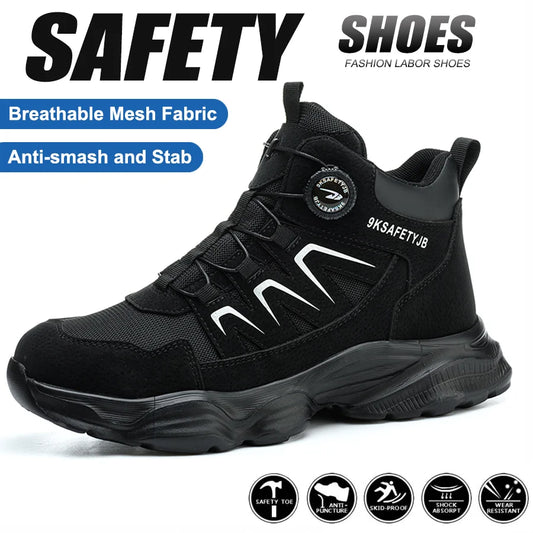 Steel Toe Safety Boots — Rotating Button Closure for Precision Fit