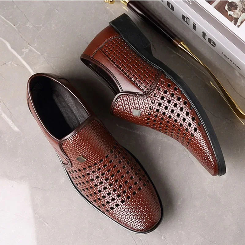 Hollow Leather Dress Sandals — Soft Sole Business Casual