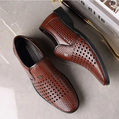 Hollow Leather Dress Sandals — Soft Sole Business Casual