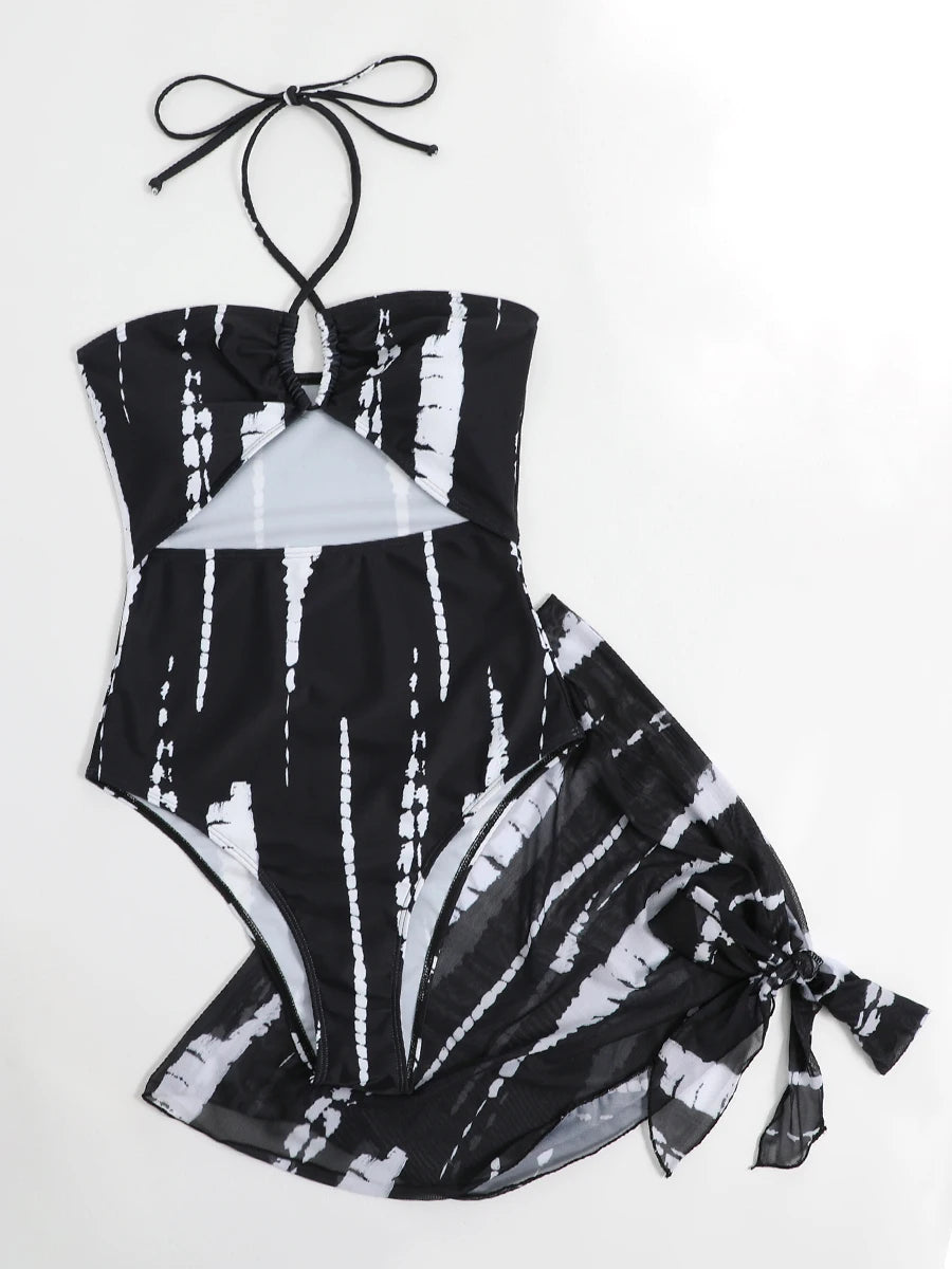 One-Piece Swimsuit with Printed Skirt – Padded Fit