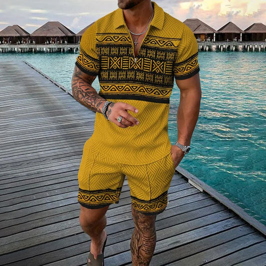Zipper Polo Shirt & Shorts Set – Hip Hop Style