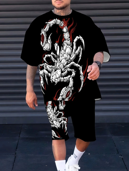 3D Scorpion Print Tee & Shorts Set – Casual Breathable
