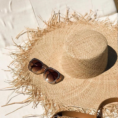 Natural Raffia Wide Brim Hat | Handwoven Straw – Travel & Beach Sun Protection