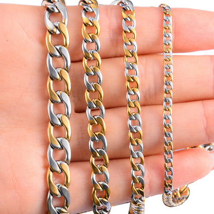 Cuban Link Bracelet – Silver & Gold Stainless Steel Design
