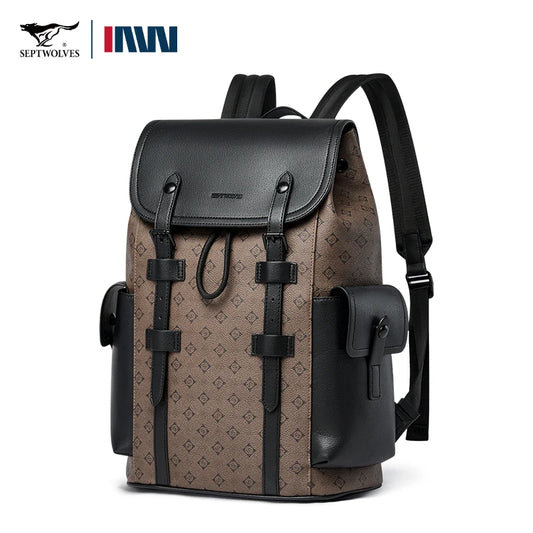 Septwolves Luxe Leather Backpack – Drawstring Travel Laptop Bag 16”