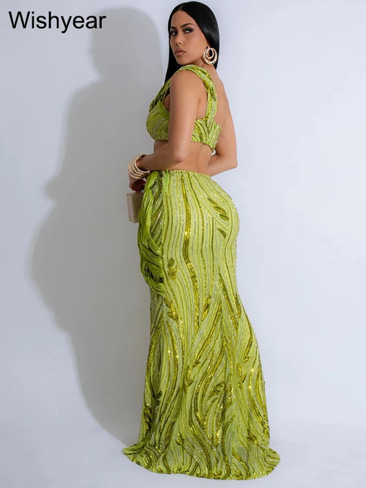 One-Shoulder Top & Sequin Fishtail Skirt