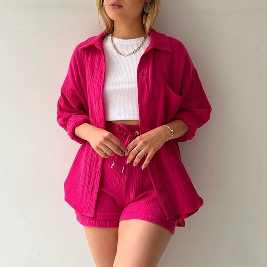 Button Muslin Shirt & Shorts Co-ord