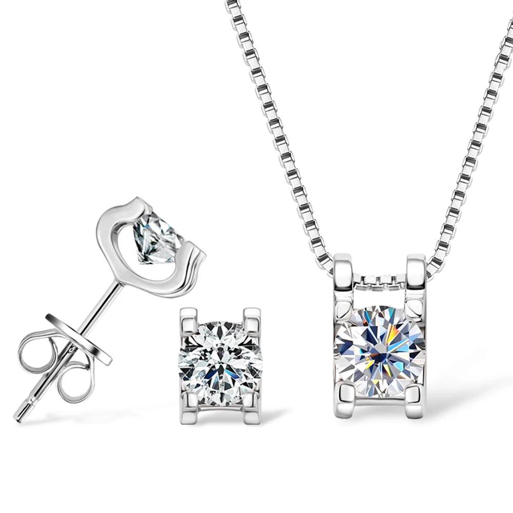 Moissanite Pendant & Earrings Set – 0.5ct Silver Glow