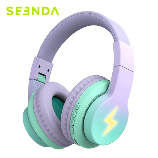 Seenda Bluetooth Wireless Headphones para Crianças – Over-Ear com Microfone, LED e Design Seguro para Escola e Viagens