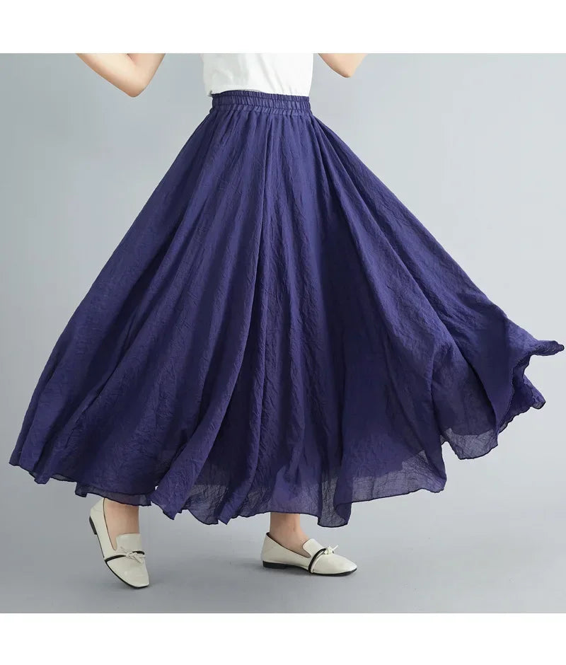 Cotton Linen Maxi Skirt — Casual Harajuku Style