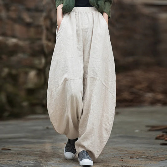 Cotton Linen Cargo Pants — Vintage Wide-Leg Fit