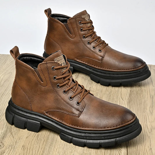 Korean Style Leather Ankle Boots — Soft Urban Outdoor Footwear