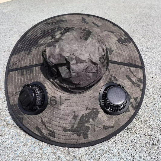 Solar Fan Wide Brim Hat – UV Protection Fisherman Cap for Hiking