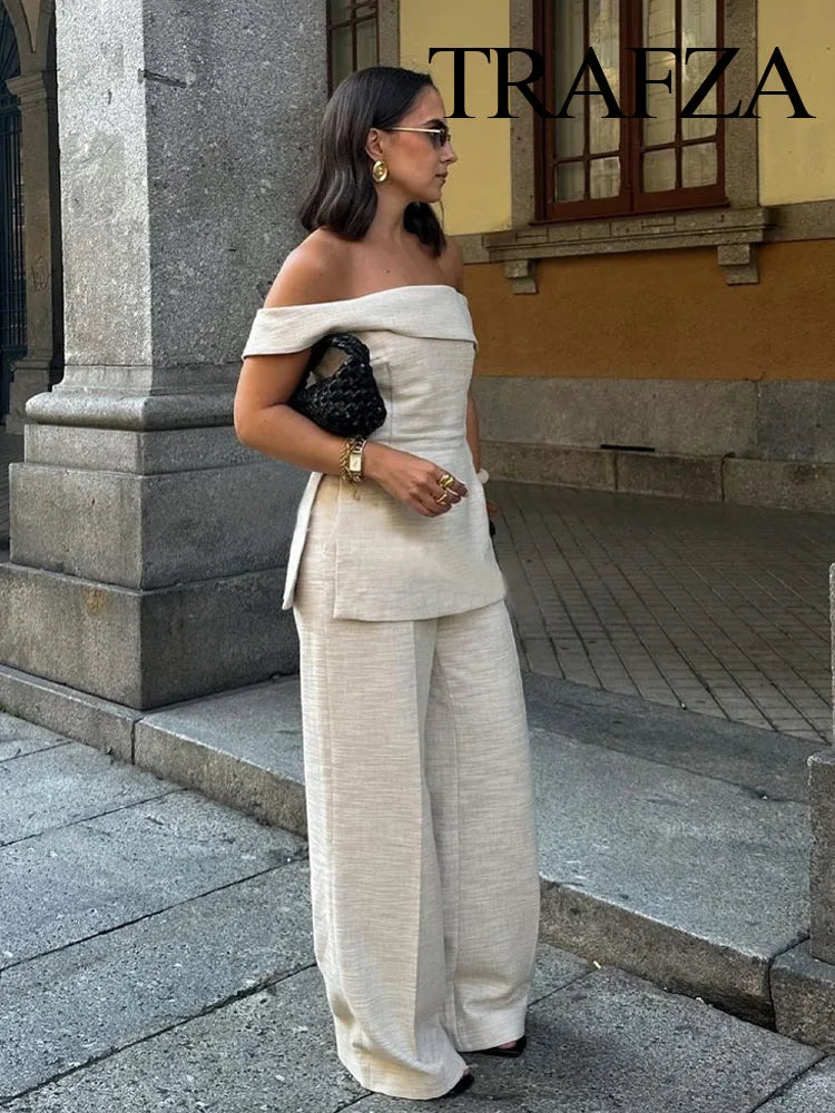 Back Zipper Crop Top & Zip-up Pants Set – Casual Wide Leg Suit