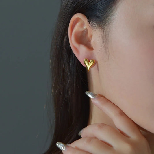 Heart Stud Earrings – Classic Stainless Steel Gold Style