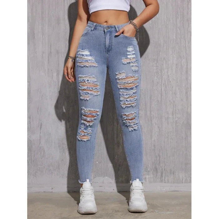 Ripped Skinny Denim — High Waist Hole Detail