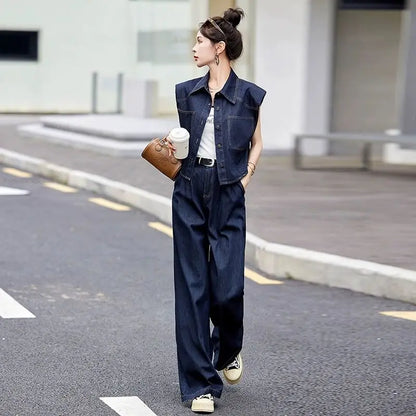 Denim Wide Leg Pant Set – Relaxed Fit