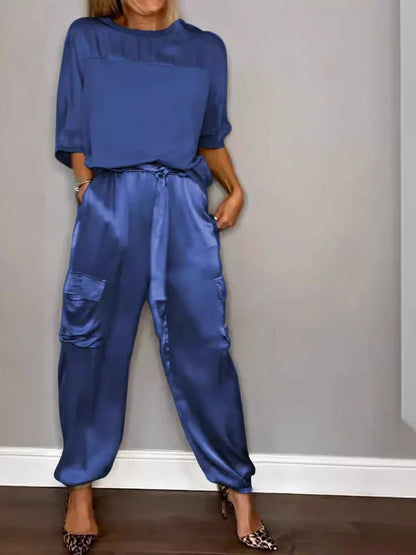Smooth Street Set – Satin Shirt & Flowy Pants