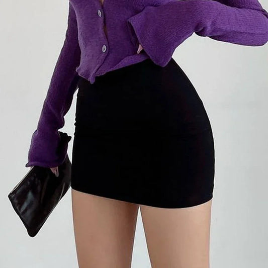 Mini Black Bodycon Skirt — Elastic High Waist Korean Style