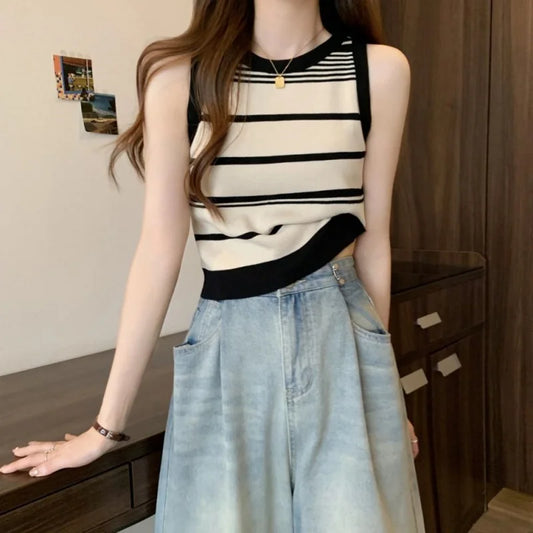 Knitted Striped Off-Shoulder Top — Versatile Summer