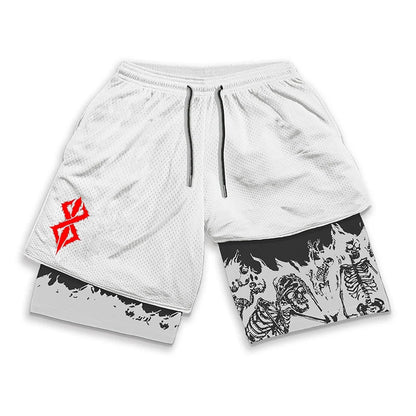 Berserk Skull Print 2-in-1 Running Shorts – Stretch, Quick Dry with Pockets