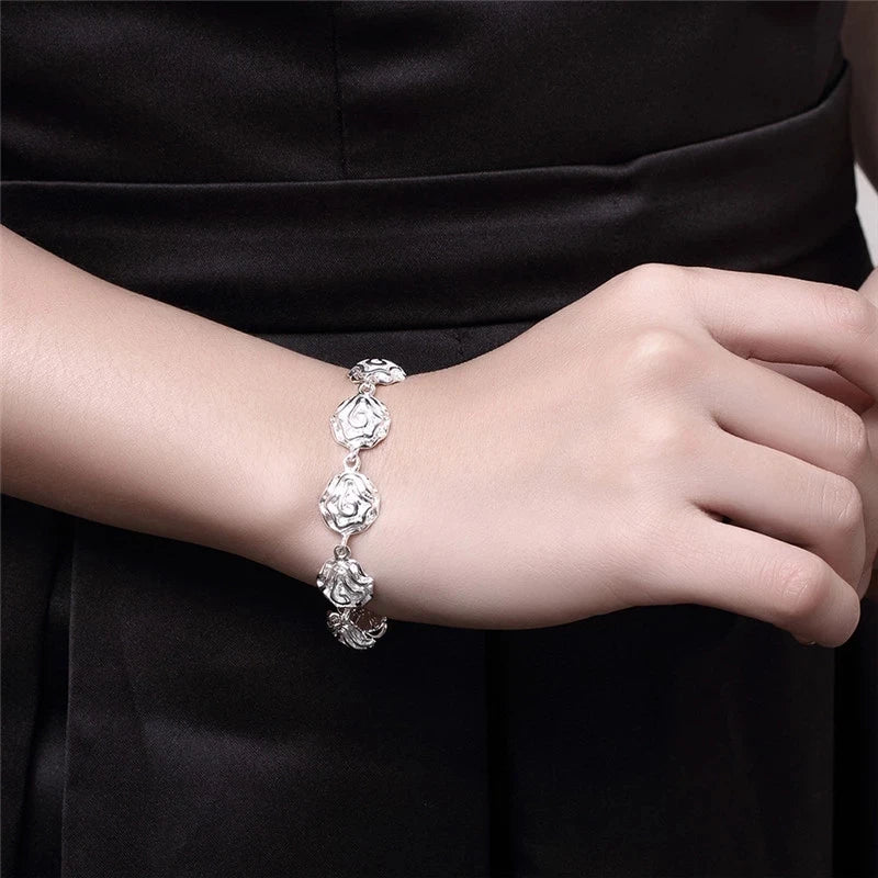 Rose Flower Jewelry Set – Romantic Sterling Silver