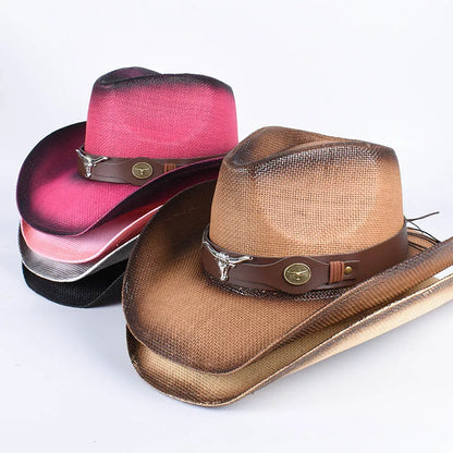 Vintage Pink Straw Cowboy Hat | Wide Brim Panama Style – Summer Beachwear
