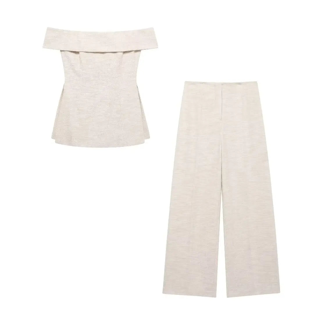 Back Zipper Crop Top & Zip-up Pants Set – Casual Wide Leg Suit